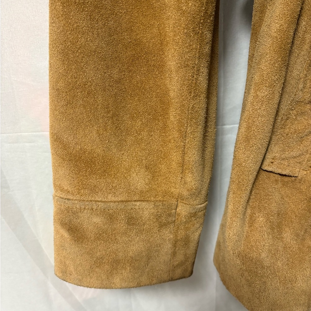 Zara Tan Suede Leather Belted Button Up Jacket Size Large - Picture 4 of 6